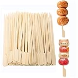 200 Pieces Bamboo Paddle Skewers 12CM, Flat Burgers Sticks Kids Wooden Fruits Picks Cocktail Sticks Barbecue Kebabs Skewers for Buffets Party Fountain Fondue
