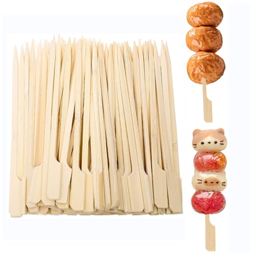 200 Pieces Bamboo Paddle Skewers 12CM, Flat Burgers Sticks Kids Wooden Fruits Picks Cocktail Sticks Barbecue Kebabs Skewers for Buffets Party Fountain Fondue