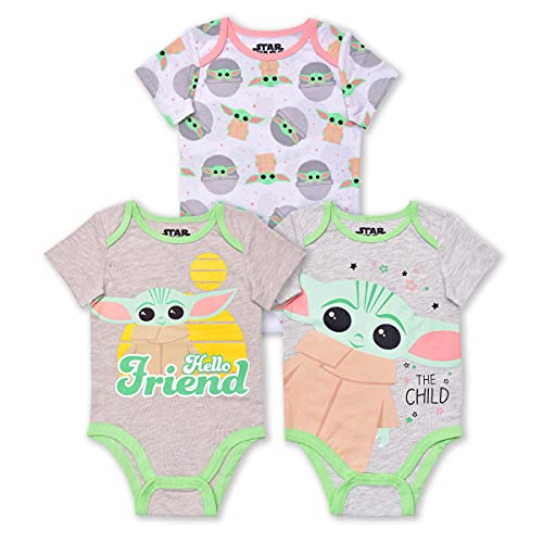 Image of STAR WARS Baby Yoda Boys’ 3 Pack Bodysuit for Newborn and Infant – Grey