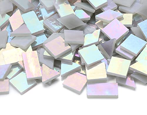 Iridescent Mosaic Tiles 200 Pieces Stained Glass Tile Pieces For Mosaic Craft, 4 Shapes Assortment,Light Smoke #TOP1