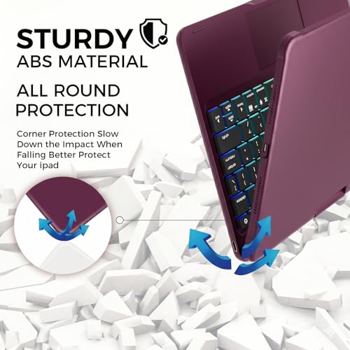NOKBABO for iPad 10th 11th (A16) Generation Case with Keyboard, iPad Air 11 inch case (M4/M3/M2), Keyboard for iPad Pro 11 (4th/3rd/2nd/1st) & iPad Air 5/4, Trackpad, 360° Swivel, Backlit - Raspberry by NOKBABO - Image 7
