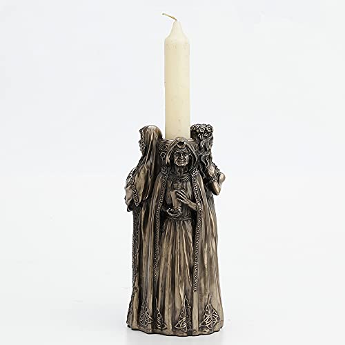 Veronese Design 6 3/4 Inch Tall Triple Goddess Wiccan Candle Holder Cold Cast Bronzed Resin Sculpture Celtic Figurine Norse Collectible #TOP3