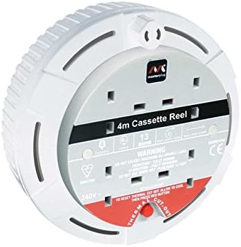 Masterplug - Cassette Cable Reel 4 Metre 4 Socket Thermal Cut-Out White 13A 240 Volt