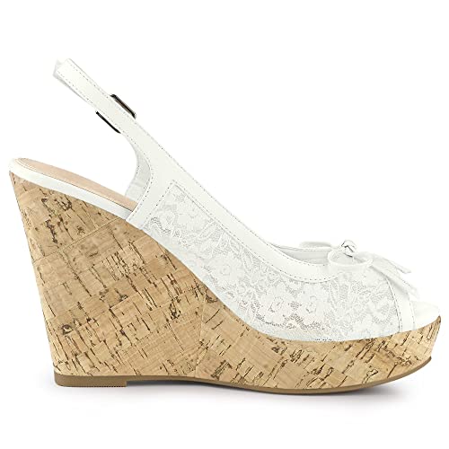 Allegra K Women's Lace Platform White Wedges Wedge Heel Sandals 7 M Us #TOP5