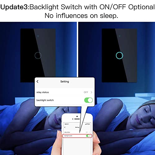 Moesgo Wifi Smart Touch Wall Switch With Single Pole Or Multi-Control Association(3 Way), Relay Status Optional,Work With Smart Life/Tuya App,Rf433 Remote Control,Alexa And Google Home Black(1 Gang) #TOP4