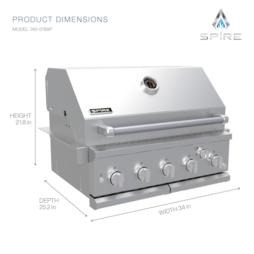 Image of SPIRE 30 inch Built-In 5 Burner Dual Fuel Grill, All 304 Stainless Steel Body