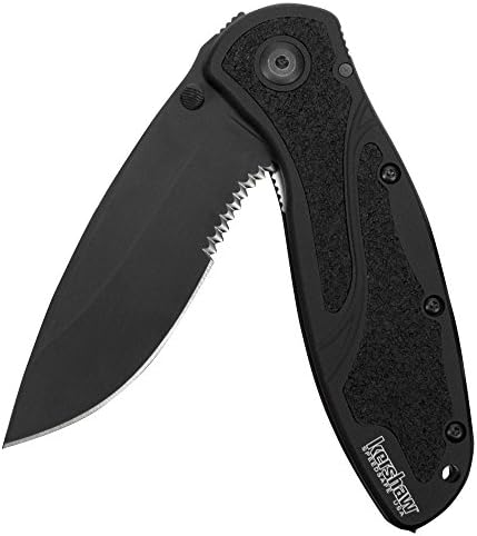 Kershaw Glassbreaker Blur Pocketknife, 3.4" Sandvik 14C28N Stainless Steel Recurved Serrated Blade, assisted opening EDC, Emergency Tool