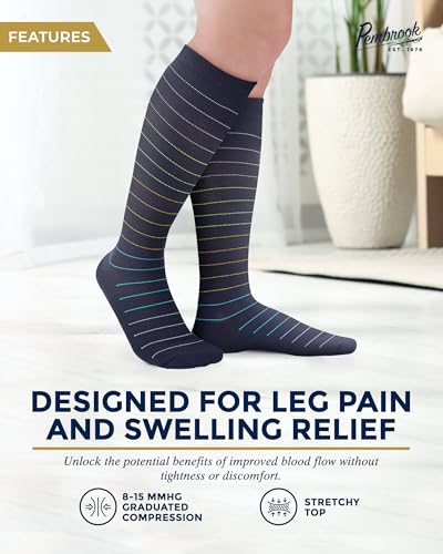 Image of Pembrook Bamboo Viscose Light Compression Socks - 3 Pairs | 8-15 mmhg Compression Socks | Knee High Comfort Support Socks