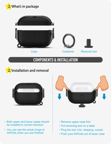 Guarzfun Case For Airpods Pro 2Nd Generation Case 2022, Secure Lock Clip Airpod Pro 2 Case, Hybrid Material, Full Body Protective Cover For New Airpod Pro 2 & Airpod Pro (Black + Black) #TOP4