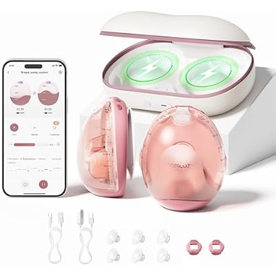 Momcozy Air 1 Wearable Breast Pump, Ultra-Slim Hands-Free Breast Pump with Wireless Charging Case, Top-View Visible, App Control, Auto Mode Switching, Milk Tracking & Full-Collector Alerts, 6oz