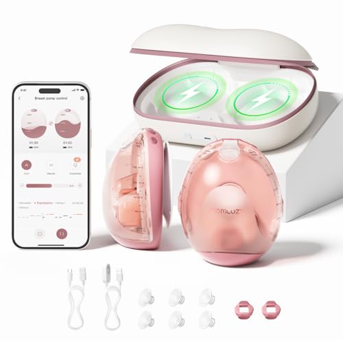 Momcozy Air 1 Ultra-Slim Breast Pump, Hands-Free Wearable Pump with Wireless Charging Case & App Control with Auto Mode & Full-Milk Alert, Industry-First Transparent Top for Easy Nipple Alignment