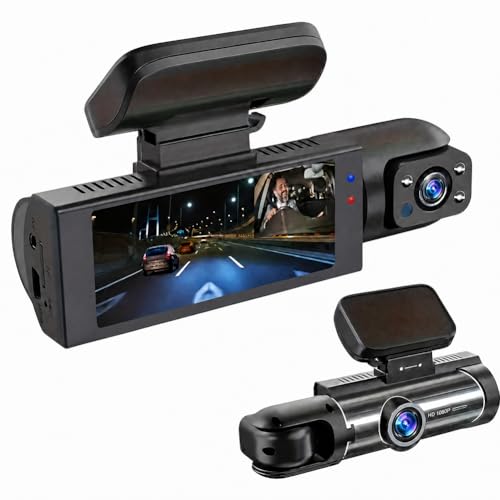 Dash Cam Front and Inside, Dual Car Camera with IR Night Vision, G-Sensor, Loop Recording, Parking Mode, Wide Angle Lens, 3.16 Inch Screen, Easy Setup for Cars