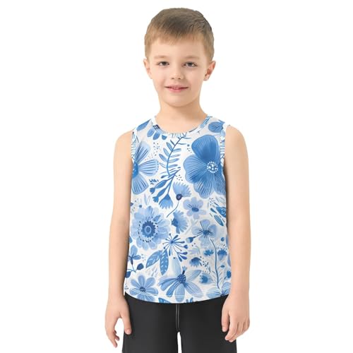 susiyo Summer Blue Flowers Pattern Boys Sleeveless Tank Top Girls Athletic T Shirt2