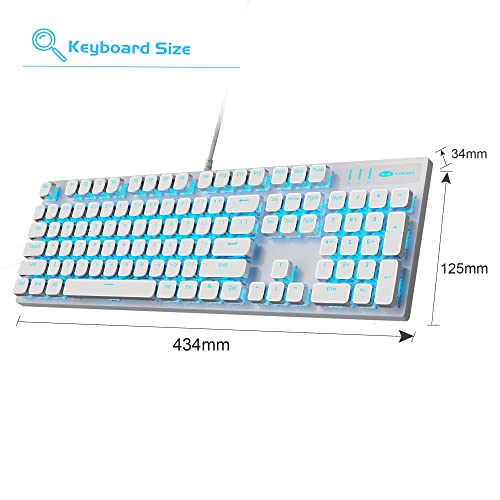 Image of MageGee Typewriter Mechanical Gaming Keyboard, Retro Punk Square Keycap LED Backlit USB Wired Keyboards for Game and Office, for Windows Laptop PC Mac - Blue Switches /White