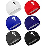 Haysandy 6 Pcs Cooling Skull Cap Motorcycle Helmet Liner Men Women Sweat Wicking Beanie Running Cap Head Wrap (Neon Cross Style)