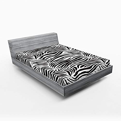 Ambesonne Zebra Print Fitted Sheet, Striped Zebra Animal Print Nature Wildlife Inspired Simplistic Illustration, Soft Decorative Fabric Bedding All-Round Elastic Pocket, Queen Size, Grey Charcoal