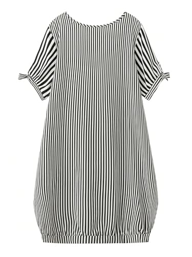 Image of Verdusa Women's Plus Size Striped Midi Tee Dress Bow Tie Sleeve Asymmetrical Tunic Dress