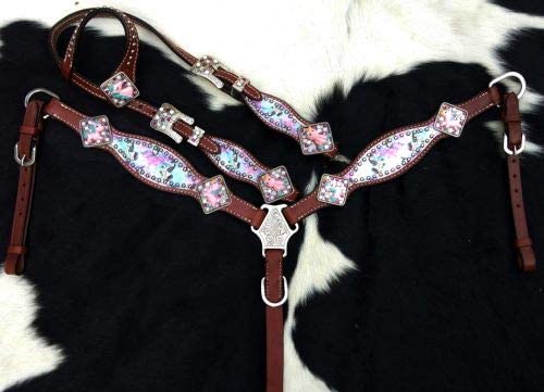 Showman Pony Tie Dye Unicorn Print Leather Headstall & Breast Collar Set