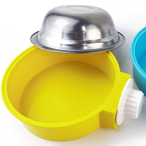NSBELL 4PCS Crate Dog Bowl, Plastic Bowl & Stainless Steel Bowl Removable Hanging Food & Water Feeder 2-in-1 Cage Bowl Coop Cup for Cat, Dog, Birds with 4 Pet Food Spoons - Thumbnail 4