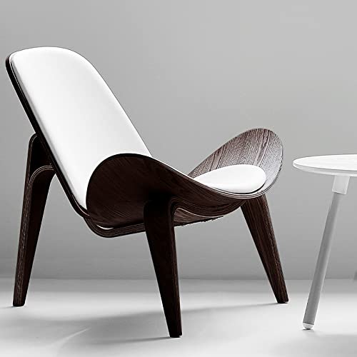 Oakham Mid Century Modern Chair,Leather Accent Chair,Side Chairs For Living Room,Shell Lounge Chair,Scandinavian Furniture (White) #TOP2