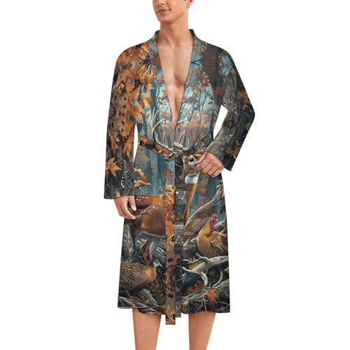 Forests Elk Wild Chicken Funny Men's Robe Novelty Soft Lightweight Bathrobe Long-sleeve Spa Robes