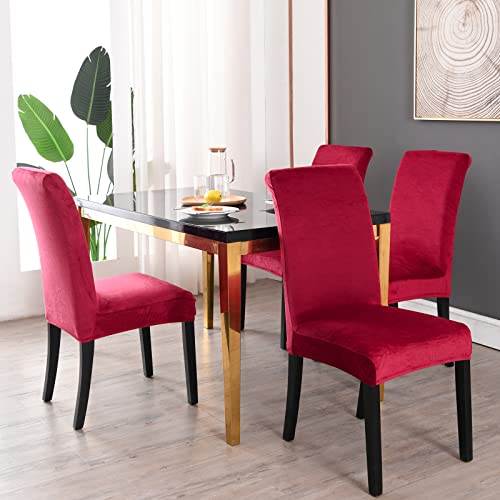 Mifxin Dining Chair Cover Of 6 Pack Velvet Stretch Kitchen Chair Slipcovers Elastic Spandex Washable Chair Furniture Protector Seat Cover For Dining Room Banquet Ceremony Hotel (Velvet Red) #TOP1