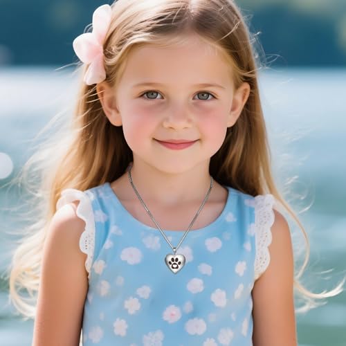 Cupimatch Herz Medaillon zum Öffnen: Damen Herren Haustier Bilder Halskette mit Pfoten-Motiv für 2 Fotos Elegant Edelstahl Herzanhänger mit 61cm Kette Geschenke für Eltern Kinder Familienmitglieder