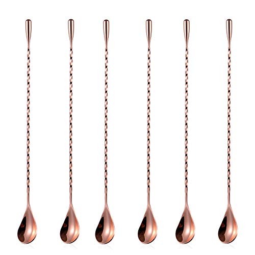 6 Pcs 12 Inch Bar Mixing Spoon Cocktail Spoon Stainless Steel Bar Long Spoon With Spiral Pattern Rose Gold