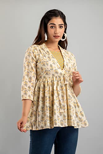 Image of feranoid Women's Cotton Floral Printed Short Kurti Tunic Top