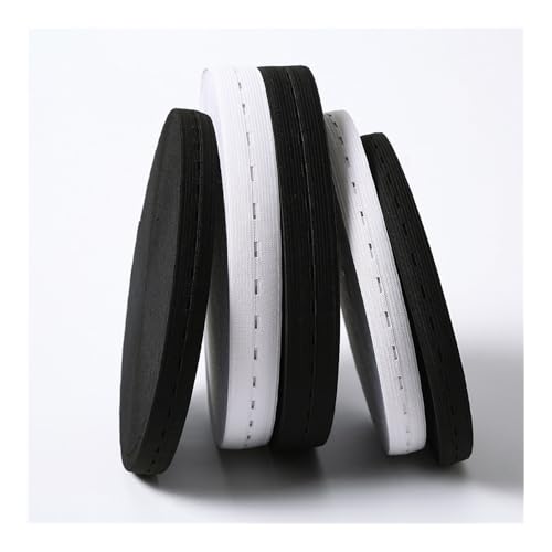 20/25mm Black White Adjustable Buttonhole Elastic Belt Pregnant Women's Pants Crochet Elastic Flat Eyelet Button Elastic Belt(Black,1M_25MM)