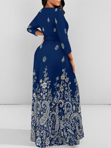 Image of PinkPatty Women's Long Sleeve Maxi Dress Plus Size Casual V Neck Wrap Dress with Pockets&Belt