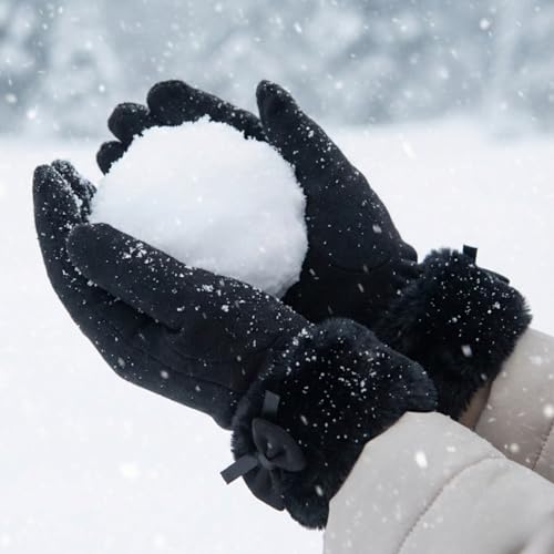 Image of Kraptick Women's Winter Woolen Gloves - Premium Thermal Fleece Lined Touchscreen Hand Warmer Gloves for Cold Weather, Cycling & Driving Soft Fur Cable Knit Elastic Mittens (Free Size, Purple Bow)-6