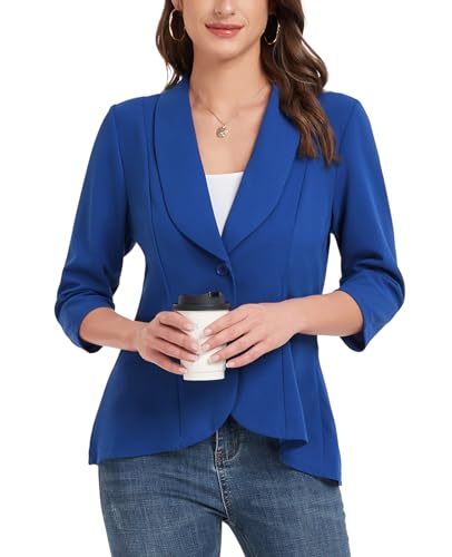 MINTLIMIT Womens Casual Blazer Open Front 3/4 Sleeve Shawl Collar Ruffle Hem Work Office Suit Jacket3
