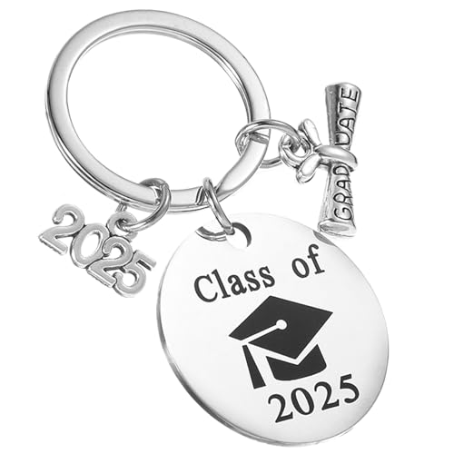 Yylaiire Llavero de graduación,Regalo de soltero 2025 para compañeros de clase,Regalo de graduación de grado de grado de acero inoxidable para amigos,Regalo de examen aprobado con sombrero de