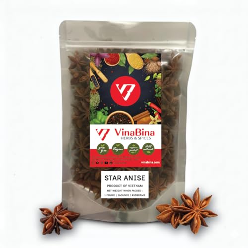 Star Anise Whole: VinaBina Brand - Original, Fresh and Best Vietnam Organic Star Anise pods Premium quality all Natural fully dried and aromatic. 100% Raw Whole Vietnamese Pods, Direct from Source, Packed in Resealable Zip Lock Pouch - 1 Pound pack