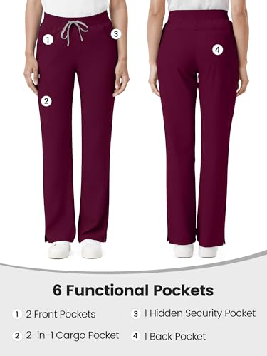 Image of Scrub Pants for Women - Straight Leg Medical Scrub Pants with 6 Pockets - Drawstring Soft Stretch Women Scrub Pant