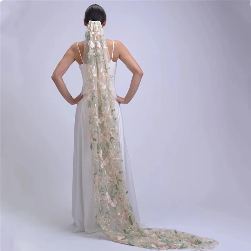 Voile mariée Voiles de mariée à Fleurs Ivoire Blanc Longs Accessoires Sauvages for mariées Jardin Vert pour s'Habiller(White,90cm)