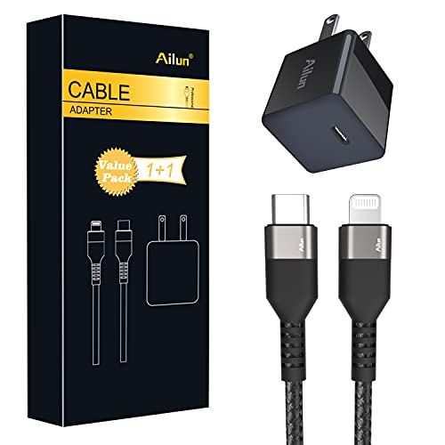 Ailun Usb C Thumb Fast Wall Charger Block 20W Power Adapter 1Pack,Usb C To Lightning Cable[6Ft Mfi Certified] 1Pack Compatible With Iphone 14/14 Pro/13/13 Pro/12/12 Pro/12 Mini/11/Airpods Pro/Ipad Pro #TOP10