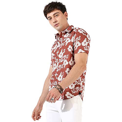 Image of CAHOOT Men's Button Up Shirt for Casual Wear | Regular Fit | Poly Lycra Shirt Crafted with Short Sleeve & Enhanced Stretch Comfort Fit for Everyday Wear