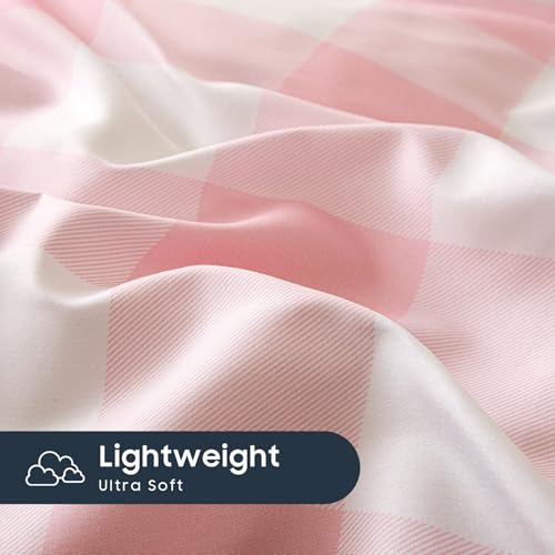 Wake In Cloud - Gingham Duvet Cover Set, Plaid Buffalo Checker Check Cute Aesthetic for Teen Boys Girls, Soft Lightweight Dorm Bedding, 3-Piece, Light Pink White, Queen Size by Wake In Cloud - Used condition - Image 7