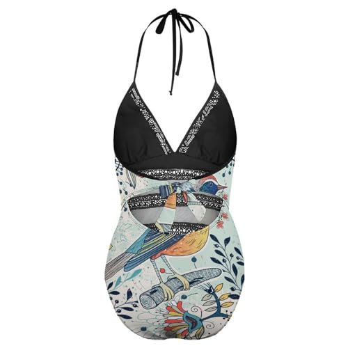 Bikini set une pièce oiseaux de fleurs pour plage et piscine