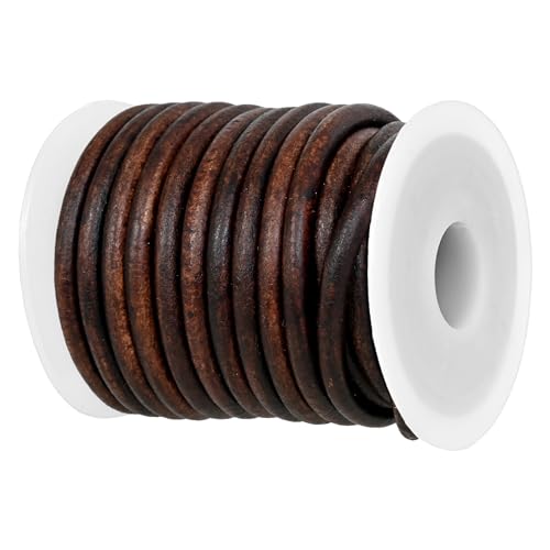GENIQUE Real/Genuine Round Leather String Cord for Necklace, Bracelets, Jewellery, Braiding (4mm, Antique Brown Distressed)