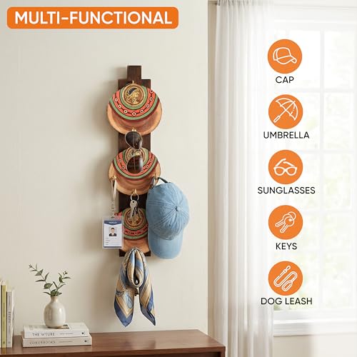 Image of AAKRITI ART CREATIONS Key Holder Handcrafted Madhubani Keys | Rustic Brass & Wood Wall Organizer with 4 Hooks | New Home Gifts | Multifunctional Entryway Decor Item