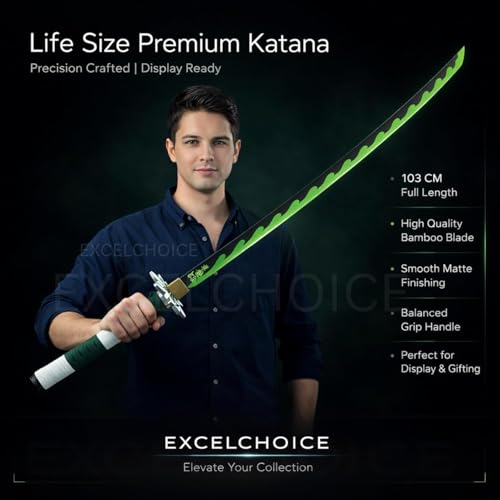Image of Wooden Sword /Katana Toy Life Size Nichirin 104CM Bamboo Wood Sanemi Katana Toy