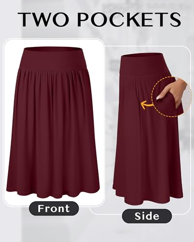 3 Pcs Womens Midi Skirts Knee Length with Pockets Casual High Waisted 2025 Trendy Summer Midi Skirt for Ladies2