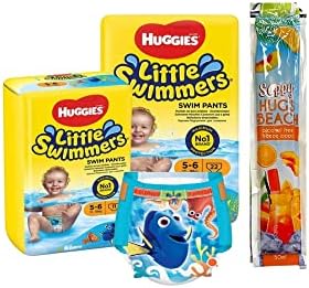 2 Pack Disposable Swimming Nappies, 2 Pack Swim Water Nappies Size 5 - 6, 12kg- 18kg, (2 Packs x 11) 5-6 - 22 Total Baby Toddler Children Waterproof Leak Proof Nappy + 1 x Mocktail