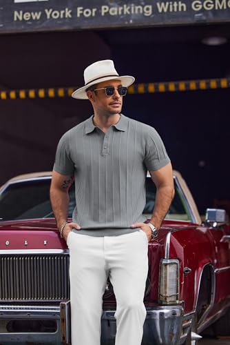 Image of COOFANDY Mens Knit Polo Shirts Short Sleeve Ribbed Textured Polo Shirt Lightweight Casual Golf Shirts Collared T Shirt