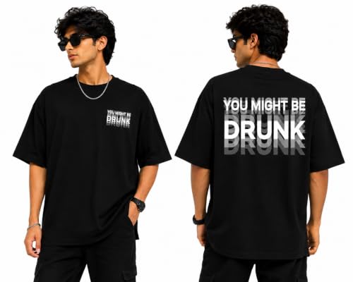 XENTORA You Might Be Drunk Graphic Oversized T-Shirt, White - Image 2