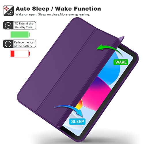 Image of ToaPoia Case for iPad (A16) 11 Inch 2025 /iPad 10th Generation 10.9 Inch 2022, Slim Trifold Stand Protective Cover with Pencil Holder and Soft TPU Back,Support Auto Sleep /Wake (Dark Purple)