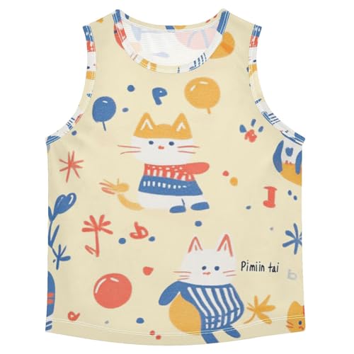 Bolaz Boys Athletic Quick Dry Tank Top Sleeveless Workout T Shirts Age 11-15,Cute Cat